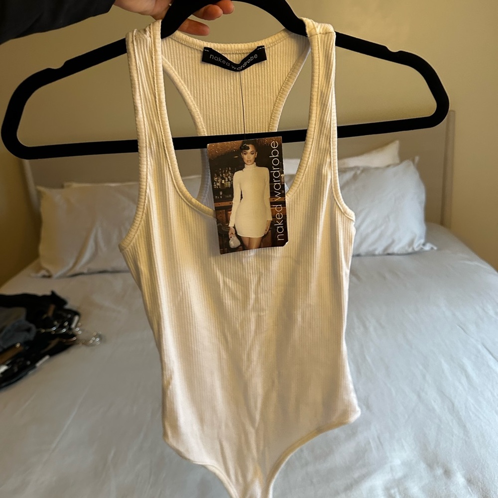 Naked Wardrobe NWT white race back bodysuit